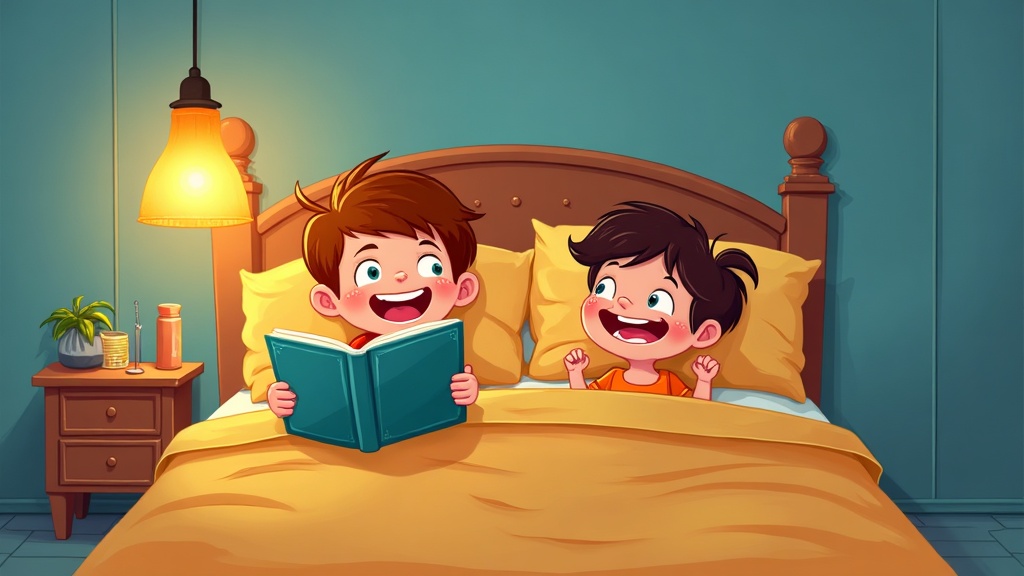 Parent reading My Goldfish is Bored to laughing children at bedtime